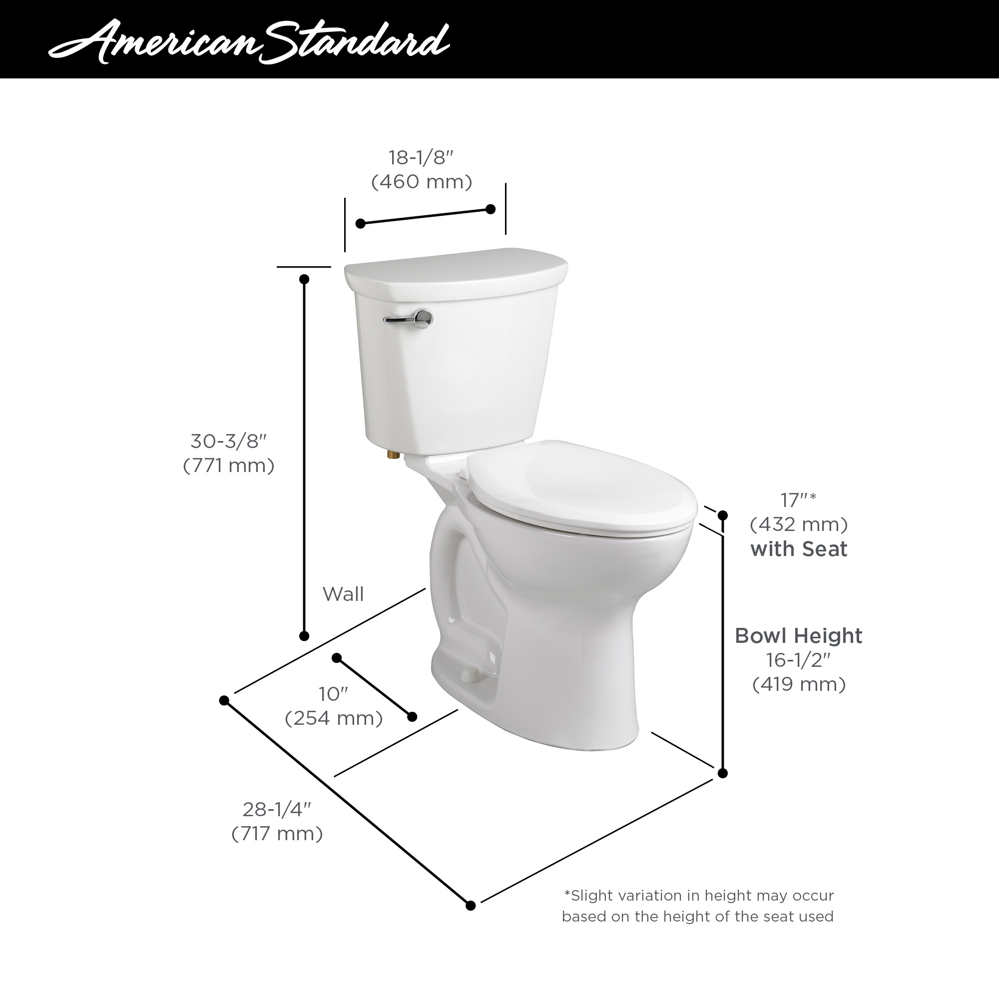 Cadet® PRO Two-Piece 1.6 gpf/6.0 Lpf Chair Height Elongated 10-Inch Rough Toilet Less Seat
